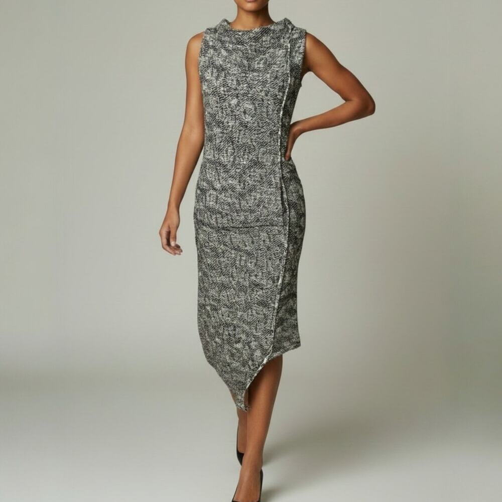 Free People Cora Jacquard Asymmetrical Midi Dress Black & Cream Women's Size S